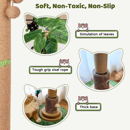 【Material Upgrade】 Famifit 50.8" Plant Cat Scratching Post, Tall Cat Tree | Natural Sisal Rope Scratcher with Solid Wood Ball Track & Mouse Hole, Interactive Design for Indoor Cats & Kittens3