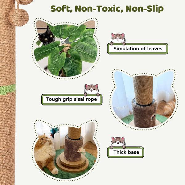 【Material Upgrade】 Famifit 50.8" Plant Cat Scratching Post, Tall Cat Tree | Natural Sisal Rope Scratcher with Solid Wood Ball Track & Mouse Hole, Interactive Design for Indoor Cats & Kittens3