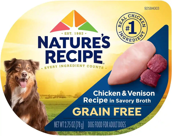 Nature’S Recipe Grain Free Chicken Recipe, Chicken & Venison Recipe and Chicken & Duck Recipe in Savory Broth Variety Pack Wet Dog Food, 12-2.75 Oz. Cups, 2 Count13