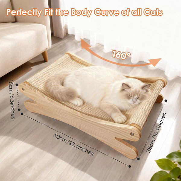 Natural Sisal Cat Scratcher Bed with Hammock – Solid Wood Furniture Style, Extra Large Cat Lounger & Scratch Pad for Indoor Cats, Protects Furniture3