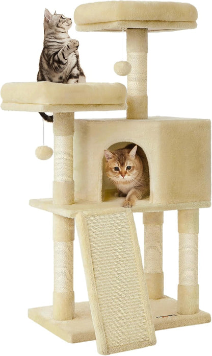 Feandrea Cat Tree, 45.3-Inch Cat Tower, Plush Condo Scratching Post, White | 45.3-Inch Cat Tower, Plush Condo with Scratching Post, Ramp, Perch, Spacious Cave, Cream White8