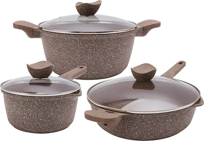 Non-Stick Cast Aluminum Cookware Set - Durable Kitchen Cookware for Everyday Cooking, Chocolate Brown, 6 Pc.1