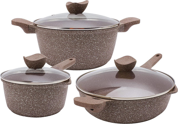 Non-Stick Cast Aluminum Cookware Set - Durable Kitchen Cookware for Everyday Cooking, Chocolate Brown, 6 Pc.1