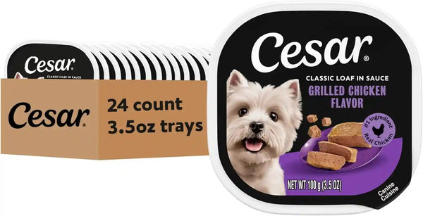 Cesar Classic Loaf in Sauce Wet Dog Food, Filet Mignon, 3.5 Oz, 24 Count | Made in USA, Real Beef #1 Ingredient, No Fillers/Added Sugar/Artificial Flavors, Use as Meal or Topper, Easy Peel Trays24