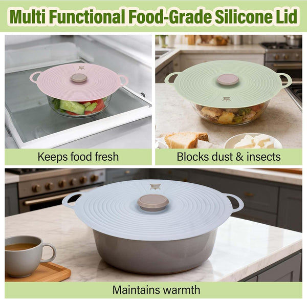 Silicone Lids for Bowl 3 Pack, Microwave Splatter Cover with 3 Sizes Reusable Heat Resistant Lids Fits Bowls, Plates, Pots, Pans, Skillets, Stove Top, Oven, Fridge Dishwasher Safe7