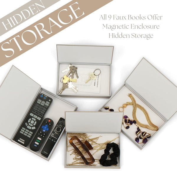 Oversized Set of 9 Faux Books with Hidden Storage (Black), Fashion Books, Coffee Table Accessory, Bookshelf Decor, Home Staging3
