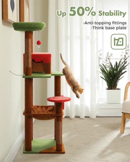 MUTTROS Mushroom Cat Tree Tower with Removable Scratcher, Large Hammock, Condo, Perch, 3 Sisal Posts – Multi-Level Cat Tree for Indoor Cats, Cute Cat Tower for Small Space Homes7