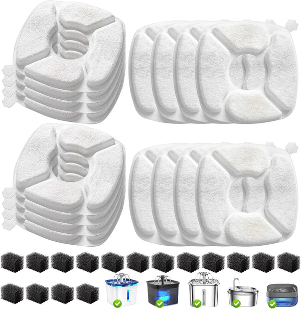 32 Pcs Cat Water Fountain Replacement Filters-16 Pack Cat Fountain Filters with 16 Pack Sponges, Enhanced Compatibility Pet Fountain Filter Fit for 95Oz/2.8L 135Oz/4L 67Oz/2L Pet Drinking Fountain1
