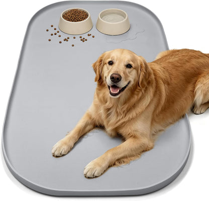 SMILOOL Waterproof Silicone Pet Food Mat with Raised Edge for Dog & Cat | 19" X 12" Non-Slip Pet Feeding Mats with Lip for Food & Water Bowl, Food Grade, Easy Cleaning, Dark Gray18