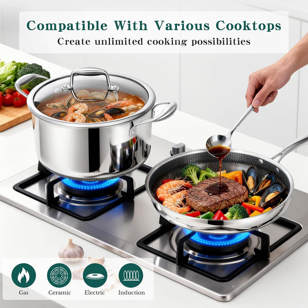 14-Piece Hybrid Stainless Steel Cookware Set with 3 Silicone Trivets | Heavy-Duty Pots and Pans Set, Induction Compatible, Oven Dishwasher Safe, PFOA Free3