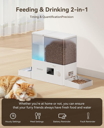 Automatic Cat Feeder and Water Dispenser,2-In-1 Large Capacity 5L Cat Food Bowl and 3.5L Gravity Water Dispenser,Timed Cat Feeder for Cats Small Dogs Puppies Kittens Pets2