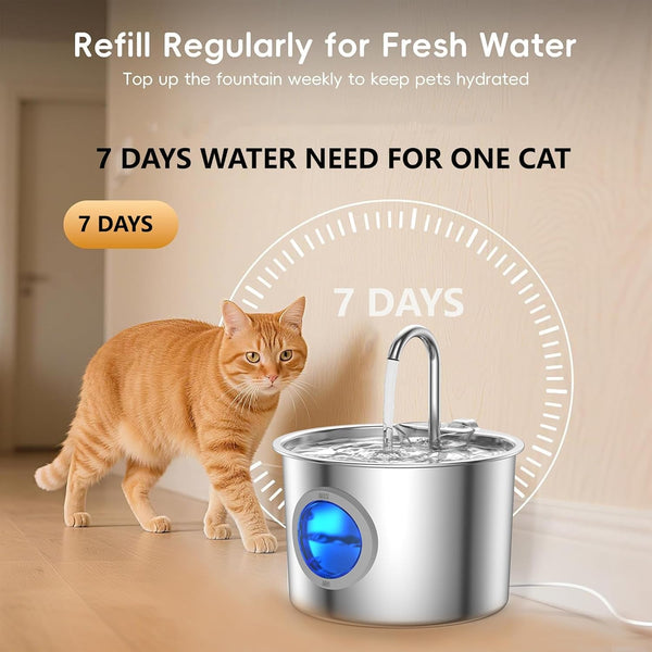 Cat Water Fountain Advanced 304 Stainless Steel 2.2L/74Oz with Detachable Tank, Easy to Clean, Automatic Pet Fountain Quiet Cats Water Dispenser, Perfect for Cats Dogs Indoor2