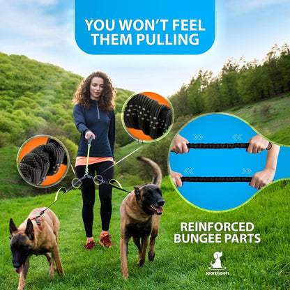 Sparklypets Double Dog Leash for 2 Dogs – Rope Bungee Dual Leash for Medium and Large Breeds with Padded Handles & Tangle Free (Teal, Medium/Large)5