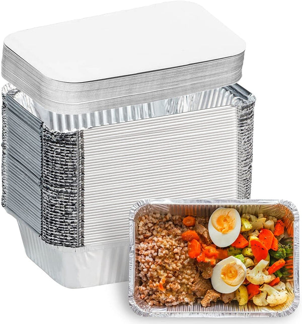 Aluminum Pans with Lids (50-Pack, 8.5"×6") 2.25 LB Capacity Foil Food Containers with Lids - 50 Pans and 50 Cardboard Covers - Disposable Tin Foil Pans - for Baking, Meal Prep and Freezer, Takeout1