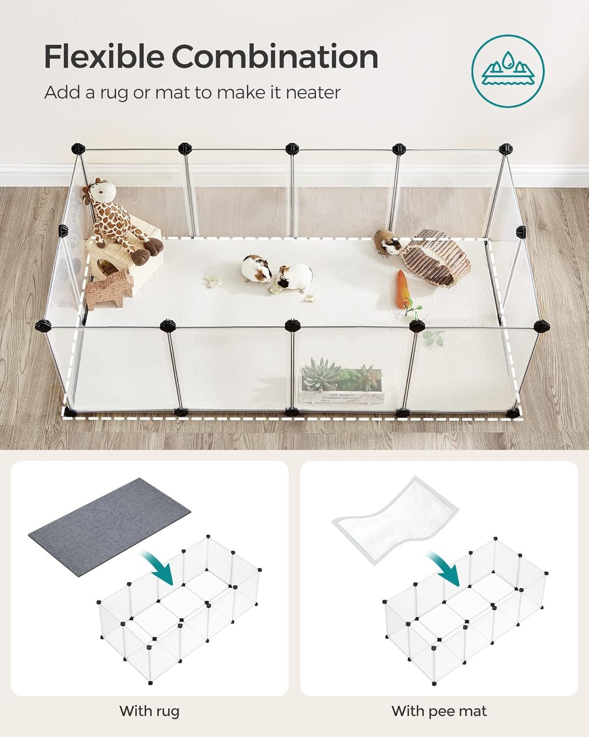 songmics-20-panels-pet-playpen-with-floor-small-animal-playpen-pet-fence-indoor-diy-plastic-enclosure-for-guinea-pigs-bunny-hamsters-hedgehogs-49-2-x-24-8-x-16-5-inches-white-ulpc001w01