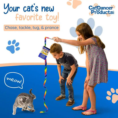 Cat Dancer Products Rainbow Cat Wand Charmer, Safe Teaser Wand for Indoor Cats & Kittens, Flexible Exercise Toy Made of Multicolor Fabric Ribbon, for Medium Breeds2