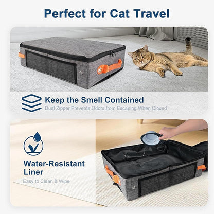 Portable Cat Litter Box for Travel Poop Tray Zipper Closure Hard Bottom | Waterproof Portable Cat Box Indoor Outdoor Travel Car Camping Hotel Corner Housebreaking9