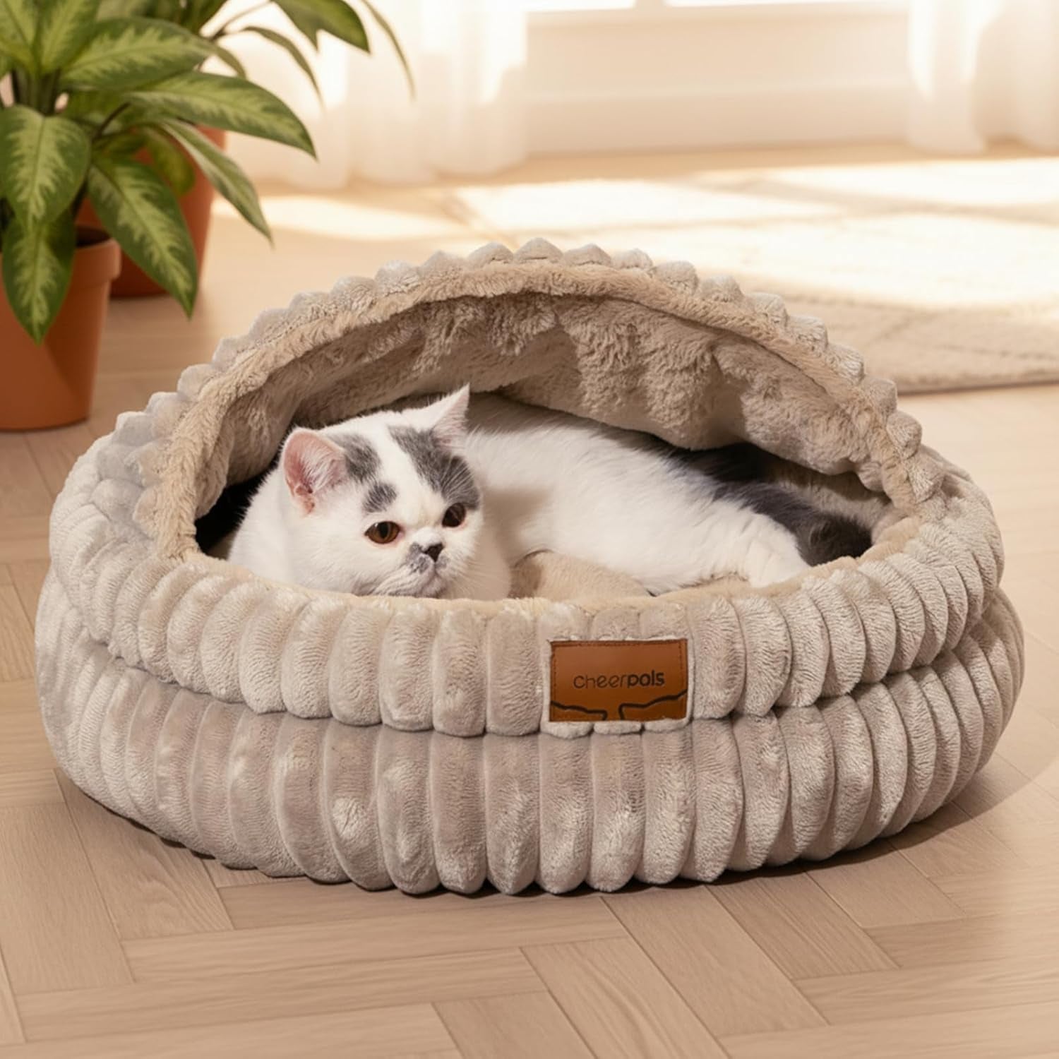 cheerpals-cat-cave-bed-for-indoor-cats-washable-covered-cat-bed-hooded-kitty-bed-soft-fluffy-pet-bed-for-puppy-and-small-dogwhite