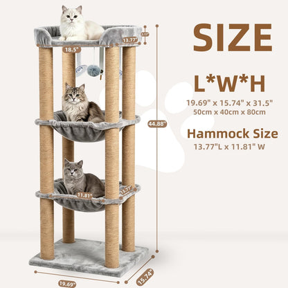 Cat Scratching Post, 4 Scratch Post, Cat Tower for Indoor Cats with Plush Cat Hammocks, Stable Cat Tree & Cat Perch, for Indoor Small Medium Large Cats (44.88'')3