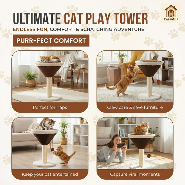 Casamila Espresso Martini Cat Scratcher 20", Cat Scratching Post, Cat Scratching Tree, Cat Post, Scratching Post for Indoor Cats, Modern Cat Tree with Bed, Martini Cat Tree, Cute Novelty Cat Post6