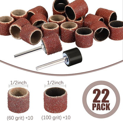 22 Pet Nail Grinder Replacement Kit with Grit Sanding Bands Pet Smoother Claw Care Black Grinding Drums Dog Nail Grinder Replacement Dog Claw Grooming Supplies(1/2 Inch 60 Grit and 100 Grit)2