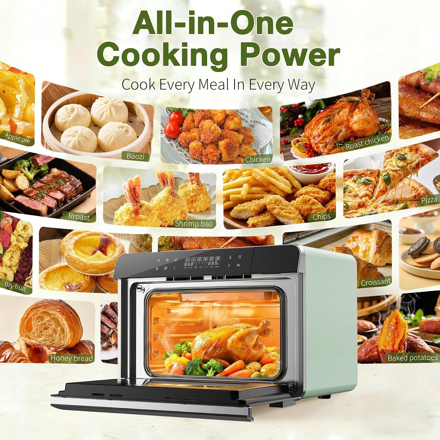 toaster-air-fryer-combi-oven-countertop-steam-oven-14-in-1-with-convection-steam-roast-bake-multi-stage-cooking-self-clean-7-modes-30-built-in-recipes-for-kitchen-pizza-baking-green