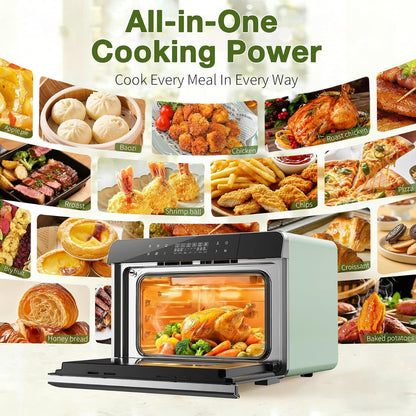 Toaster Air Fryer Combi Oven, Countertop Steam Oven 14-In-1 with Convection Steam Roast & Bake, Multi-Stage Cooking, Self-Clean, 7 Modes, 30 Built-In Recipes, for Kitchen Pizza Baking (Green)7
