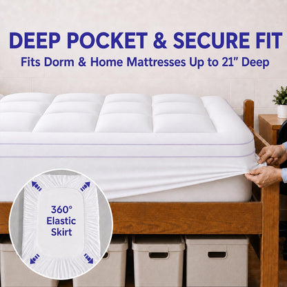 Twin XL Mattress Topper for College Dorm Room Essentials, 3 Inch Dual Layer Memory Foam with Plush Pillow Top, Extra Long Dorm Bed Topper for Back Pain Relief and Comfortable Sleep3