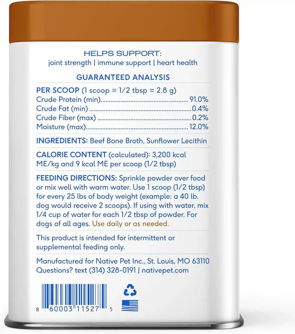 Native Pet Bone Broth for Dogs - Made with Real Beef Bone Broth, Dog Food Toppers for Picky Eaters - Provides Extra Hydration & Nutrition for Joint Strength, Immunity & Heart Health-48 Scoops8