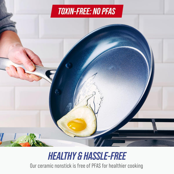 10" Diamond Infused Ceramic Nonstick Frying Pan Skillet, Blue | Pfas-Free Ceramic Nonstick, Dishwasher & Oven Safe, Stay Cool Handle, Durable Metal Utensil Safe, Egg & Omelet Pan3