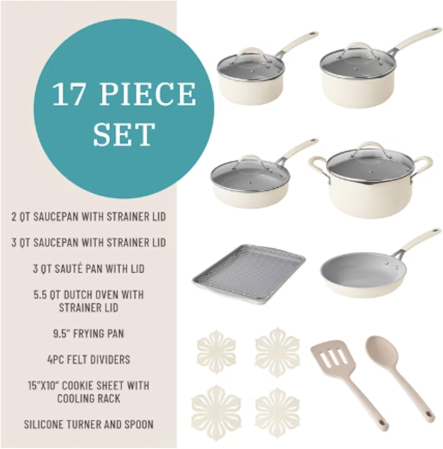pioneer-woman-17-piece-ceramic-cookware-set-with-strainer-lids-and-cookie-sheet-with-rack-nonstick-pots-and-pans-set-cream