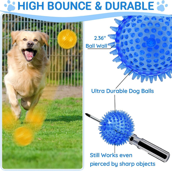LECHONG 4-Pack Large Squeaky Dog Balls, 4.5" Rubber Spiky Dog Balls for Large Medium Aggressive Chewers Teeth Cleaning, Chew Toy for Training & Boredom Buster5