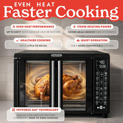 French Door Air Fryer Toaster Oven – 6-Slice Capacity, Fryforce 360°, Digital Display with 17 Cooking Presets, Black3