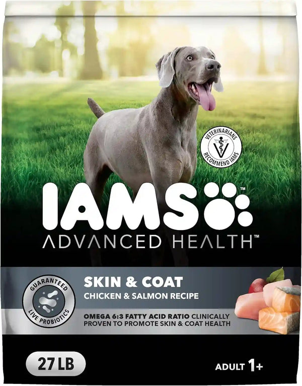 IAMS Advanced Health Skin & Coat Dry Dog Food, Chicken & Salmon, 27 Lb | Vet-Recommended, Omega 6:3 Fatty Acids, Zinc & Vitamin E, Real Chicken #1 Ingredient, Real Salmon, No Artificial Flavors1