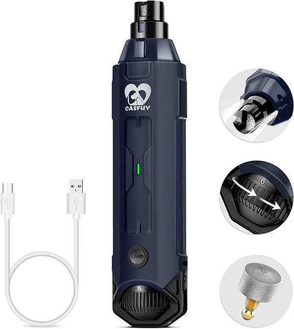 Casfuy 6-Speed Dog Nail Grinder - Newest Enhanced Pet Nail Grinder Super Quiet Rechargeable Electric Dog Nail Trimmer Painless Paws Grooming & Smoothing Tool for Large Medium Small Dogs (Blue)1
