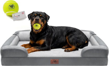 Waterproof Orthopedic Dog Bed for Extra Large Sized Dogs | Memory Foam Pet Bed Sofa with Bolster, Dog Couch with Washable Cover & Non-Slip Bottom, 42X30 Inch, Grey38