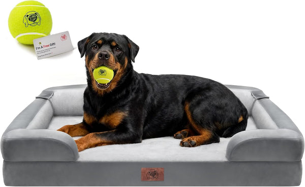 Waterproof Orthopedic Dog Bed for Extra Large Sized Dogs | Memory Foam Pet Bed Sofa with Bolster, Dog Couch with Washable Cover & Non-Slip Bottom, 42X30 Inch, Grey38