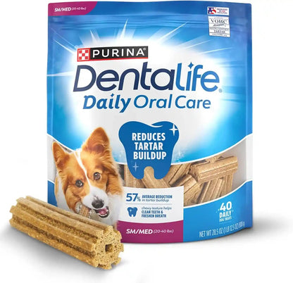 Dentalife Daily Oral Care Dog Treats for Small and Medium Dogs, Chewy Dental Treat to Freshen Breath and Fight Tartar, Chicken Flavor - 40 Ct. Pouch1