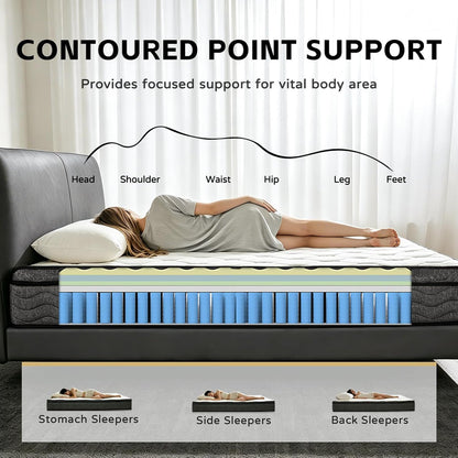 Queen Mattress, 12 Inch Queen Size Mattress in a Box, Memory Foam Medium Firm Hybrid Mattress with Individual Pocket Springs for Back Pain Relief, Motion Isolation, Certipur-Us5