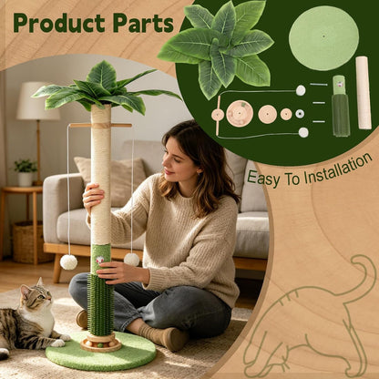 Cat Scratching Post,37.5'' Tall Palm Tree Sisal Scratcher for Indoor Cats | Natural Sisal Stable Vertical Scratcher Tower Mouse Hole Toy Rotating Interactive Ball Self Groomer for Full Body Stretching6