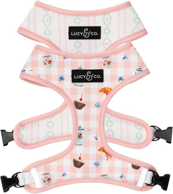 Lucy & Co. Reversible Dog Harness - Water-Repellent Neoprene, Dual-Print Design, Easy Swap Style, Adjustable Comfort Fit - Take a Bow Reversible Harness - Small23