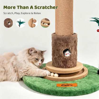 【Material Upgrade】 Famifit 50.8" Plant Cat Scratching Post, Tall Cat Tree | Natural Sisal Rope Scratcher with Solid Wood Ball Track & Mouse Hole, Interactive Design for Indoor Cats & Kittens5