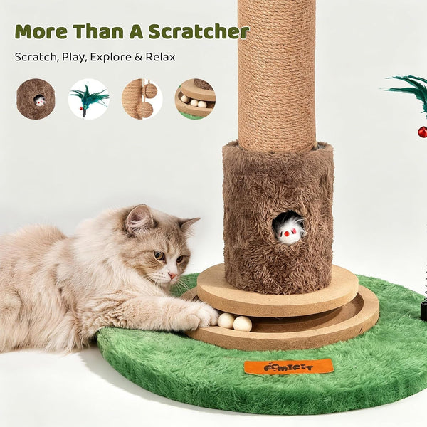 【Material Upgrade】 Famifit 50.8" Plant Cat Scratching Post, Tall Cat Tree | Natural Sisal Rope Scratcher with Solid Wood Ball Track & Mouse Hole, Interactive Design for Indoor Cats & Kittens5