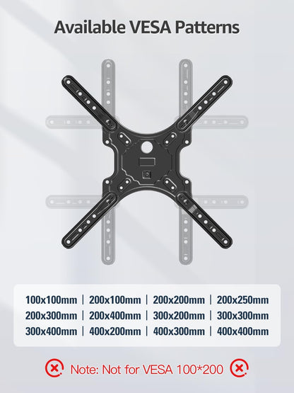 Full Motion TV Wall Mount for Most 26-60 Inch Tvs, Max VESA 400X400Mm Wall Mount TV Bracket with Swivel Tilting Extension Level Adjustment for LED LCD Flat Curved Tvs up to 77 LBS, MU00188