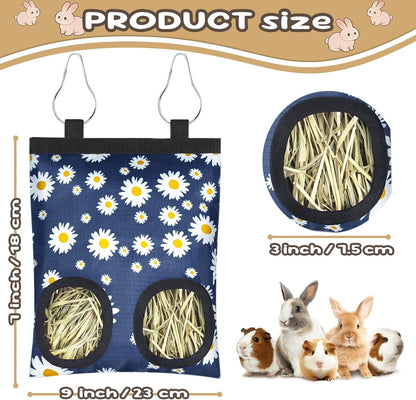 2 Pack Rabbits Hay Feeder Bag, 2 Holes Hanging Bunny Hay Feeder Guinea Pig Feeding Bag Storage Dispenser for Bunny Rabbits Chinchillas Hamsters Small Pets and Animals2