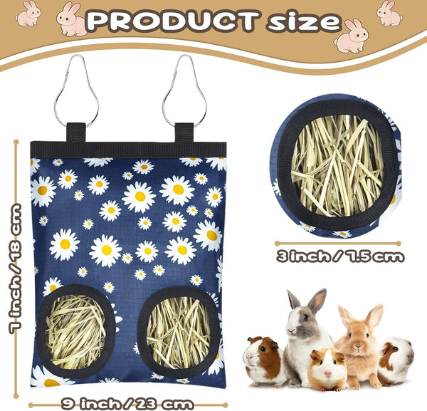 2 Pack Rabbits Hay Feeder Bag, 2 Holes Hanging Bunny Hay Feeder Guinea Pig Feeding Bag Storage Dispenser for Bunny Rabbits Chinchillas Hamsters Small Pets and Animals2