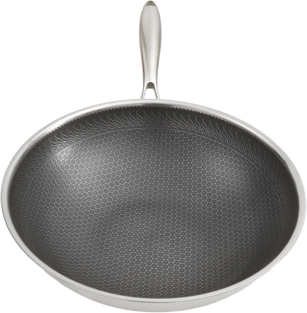 Stainless Steel Honeycomb Wok Pan, Flat Bottom Stir Fry Pan for Induction, Gas2
