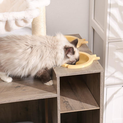 Hey-Brother Cat Tree Tower, Food Station, XL Litter Box Enclosure, MPJ101SG | 48.81 Inches Wooden All-In-One Cat Furniture, Large Hammock, Bed, Scratching Posts, Big Basket for Indoor Cats, Rustic Gray6