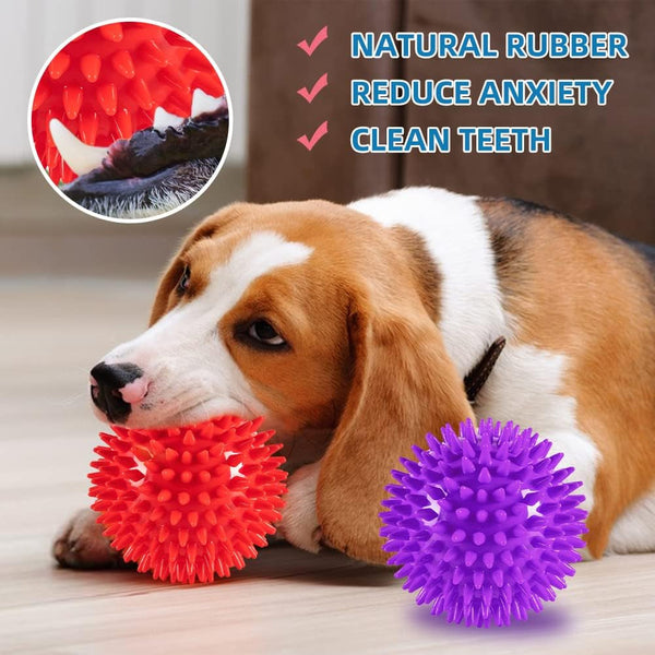 4.5” Heavy Duty Squeaky Dog Balls Toys for Medium Large Dogs 4 Pack Indestructible Dog Toys for Aggressive Chewers Spike Dog Balls for Clean Teeth and Training Dog Toys for Boredom and Stimulating4