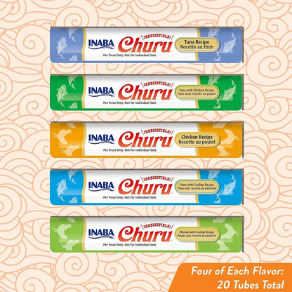 INABA Churu Lickable Creamy Purée Cat Treats 5 Flavor Variety Pack of 20 Tubes3